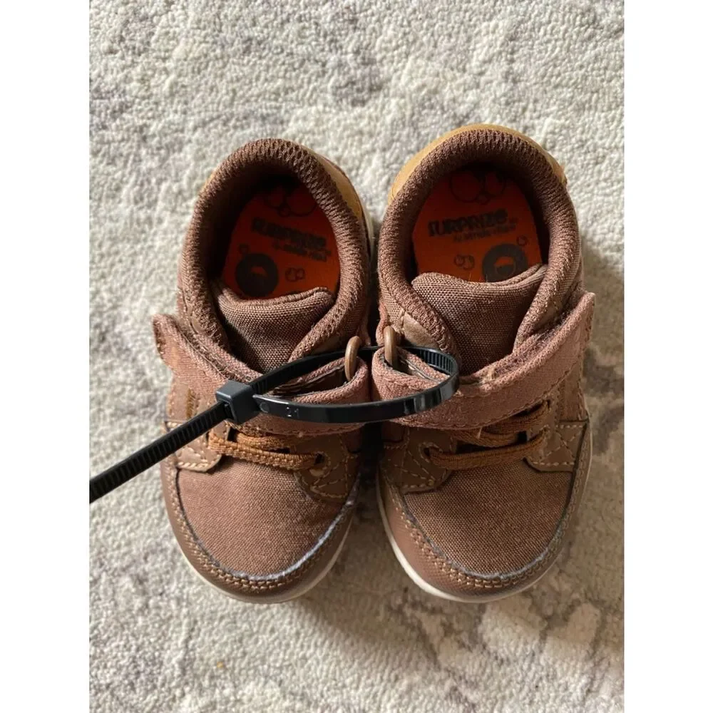 Stride Rite-Baby Walker Brown Canvas Sneakers with Velcro stretchy laces